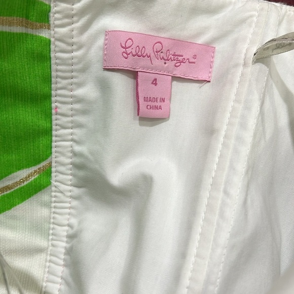 Lilly Pulitzer Lottie Dress Stinger Bee Glitter Print Green Sleeveless Gold - Picture 7 of 8
